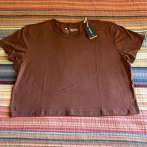 Women’s Tentree Organic Cotton Relaxed Cropped T-Shirt, sepia brown, size XL